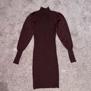 Slim Ribbed Mock Neck Dress in Brown